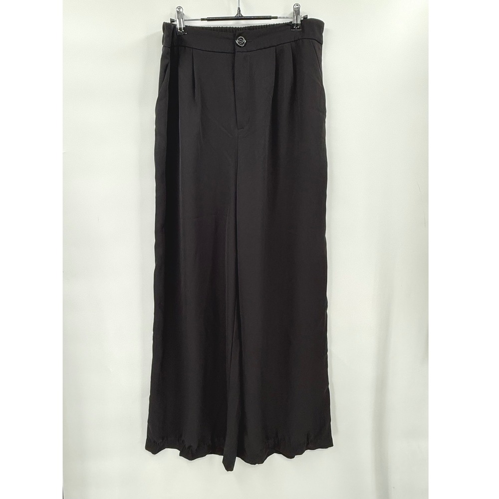 Haute Monde Large Wide Leg Pants Womens Black High Rise Pleated Trousers